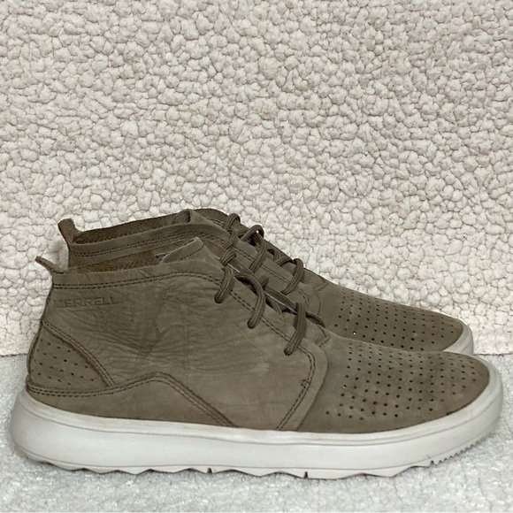 Merrell Shoes - Merrell Pine Bark Leather Mid Top Beige Gray Womens Sneakers Shoes J94334 SZ 6.5